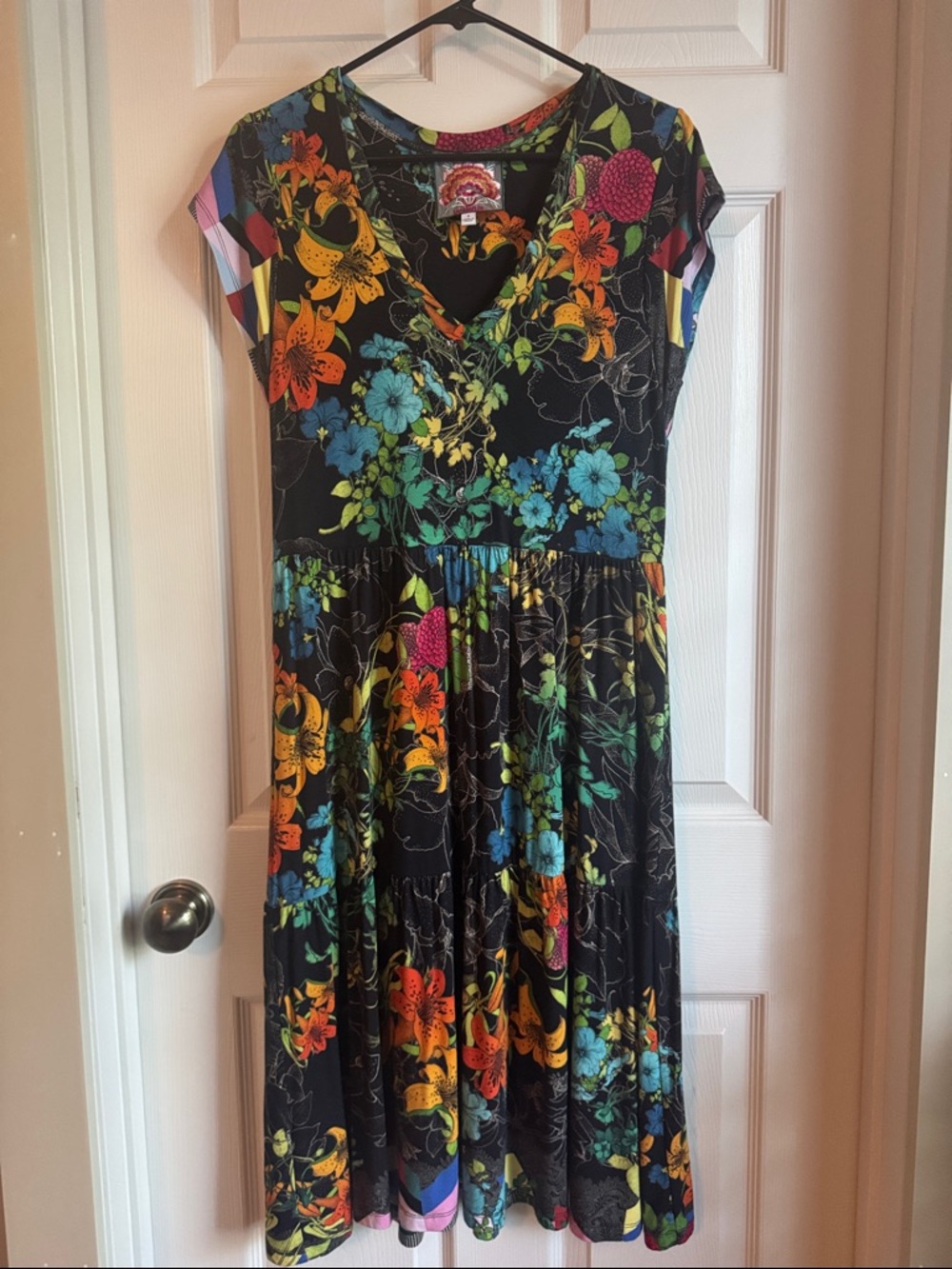 Johnny Was Nero Sequence Tiered Tea Length Dress
